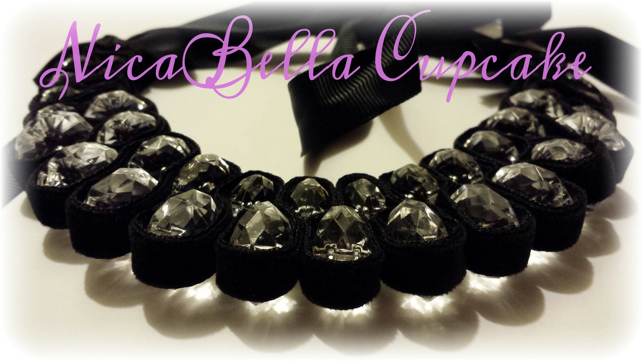 Velvet Ribbon And  Crystal Necklace - NicaBella Cupcake Boutique